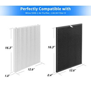 GoKBNY 116130 True HEPA Replacement Filter H Compatible with Winix 5500-2 Purifier and Models AM80, 4-Set Include 4×True HEPA Filters + 4×Activated Carbon Filters