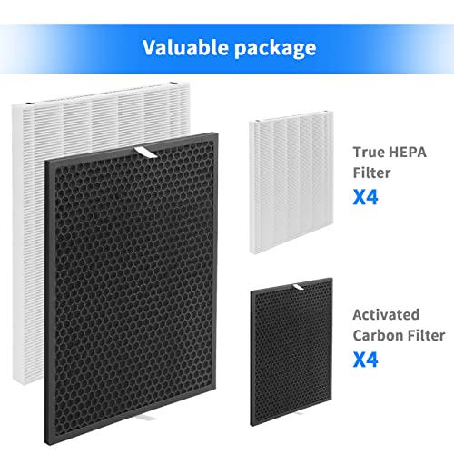 GoKBNY 116130 True HEPA Replacement Filter H Compatible with Winix 5500-2 Purifier and Models AM80, 4-Set Include 4×True HEPA Filters + 4×Activated Carbon Filters