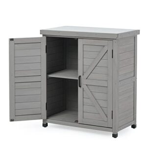 outdoor storage cabinet & potting bench table with metal top, wooden patio furniture, garden workstation