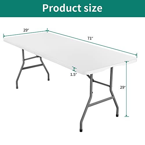 YITAHOME Folding Tables Heavy Duty Folding Table 6ft with Carrying Handle Plastic Fold up Table for Outdoor Camping Picnic Parties/Indoor Events White