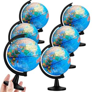 6 pcs world globe for kids learning, 4.6 inches desk classroom decorative globe, earth globes of the world with stand, interactive educational world globe map for adults geography table decor, blue