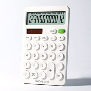 UNIONE White Calculator with a Bright LCD, Dual Power Handheld Desktop. Color. Business, Office, High School (4×6.6in)