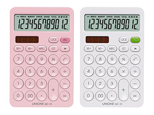 UNIONE White Calculator with a Bright LCD, Dual Power Handheld Desktop. Color. Business, Office, High School (4×6.6in)