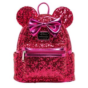 loungefly disney minnie mouse magenta sequin women's backpack one size