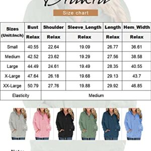 Diukia Women's Casual Button V Neck Solid Color Hooded Sweatshirt 2022 Fall Warm Long Sleeve Hoodie Outwear Fashion Drawstring Pocket Pullover Tops for Ladies Navy Blue S 4-6