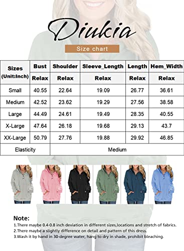 Diukia Women's Casual Button V Neck Solid Color Hooded Sweatshirt 2022 Fall Warm Long Sleeve Hoodie Outwear Fashion Drawstring Pocket Pullover Tops for Ladies Navy Blue S 4-6