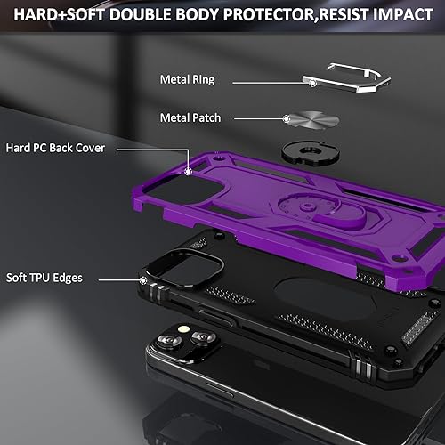 ADDIT Phone Case for iPhone 13 Mini Case Purple iPhone 13 Mini Phone Case for Women Girl,with Magnetic Car Mount Ring Stand Cover for iPhone 13 Mini 5.4" - Purple