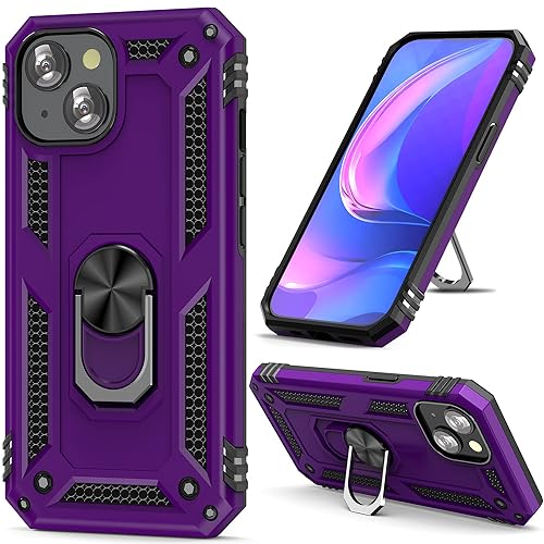 ADDIT Phone Case for iPhone 13 Mini Case Purple iPhone 13 Mini Phone Case for Women Girl,with Magnetic Car Mount Ring Stand Cover for iPhone 13 Mini 5.4" - Purple