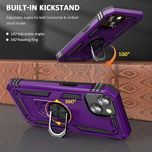 ADDIT Phone Case for iPhone 13 Mini Case Purple iPhone 13 Mini Phone Case for Women Girl,with Magnetic Car Mount Ring Stand Cover for iPhone 13 Mini 5.4" - Purple
