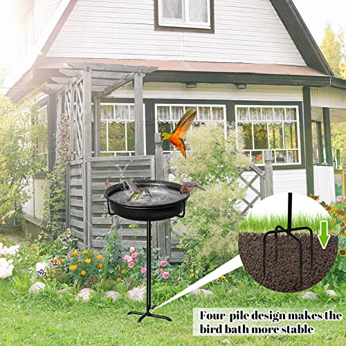 28In Freestanding Birdbaths Bowl Outdoor, Free Standing Garden Bird Bath Bird Feeder Bowl with Metal Stake, Detachable Decoration Spa Birdfeeder for Garden Patio Yard Lawn, 4 Spiky Feet (Free)