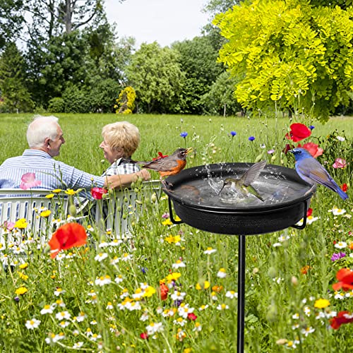 28In Freestanding Birdbaths Bowl Outdoor, Free Standing Garden Bird Bath Bird Feeder Bowl with Metal Stake, Detachable Decoration Spa Birdfeeder for Garden Patio Yard Lawn, 4 Spiky Feet (Free)