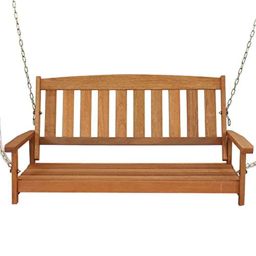 Sunnydaze 47-Inch 2-Person Meranti Wood Porch Swing with Hanging Chains