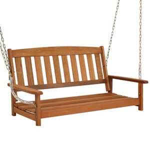 sunnydaze 47-inch 2-person meranti wood porch swing with hanging chains