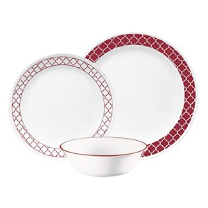 corelle dinnerware set (12pc set, crimson trellis)
