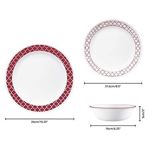 Corelle Dinnerware Set (12pc Set, Crimson Trellis)