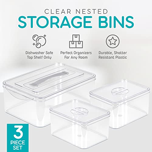 Richards Homewares Plastic Storage Containers with Lids for Organizing - 1 Large and 2 Medium Bins - Clear Box for Closet, Kitchen, Pantry, Garage, Toys and Shoes