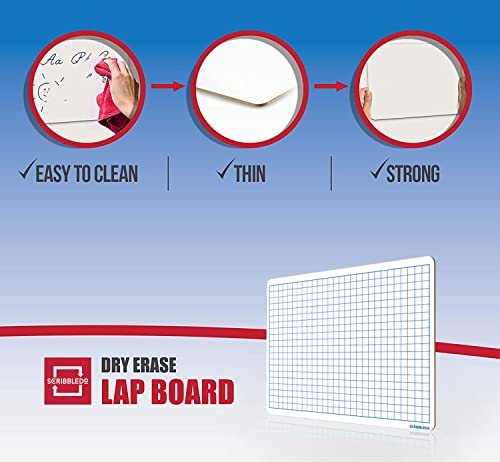 SCRIBBLEDO Dry Erase Grid Whiteboard 9" x 12" Double Sided Graph White Board with Grid Lines for Kids and Students Portable Dry Erase Lapboards for Home School and Classroom