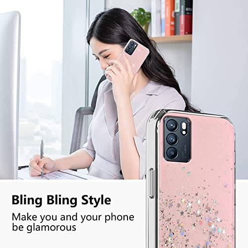 Compatible with Oppo Reno 6 5G Case Glitter Clear Green,Oppo Reno 6 5G Phone Case Silicone Transparent Soft TPU Women Girls Shockproof Protective Slim Cover (Pink)