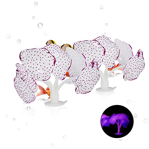 WishLotus Aquarium Coral Decoration, 2 Pack Soft Silicone Fish Tank Glow Decor with Suction Cups Simulated Plant Decoration Fluorescent Effect for Aquarium/Fish Tank Landscape Ornament (Purple)