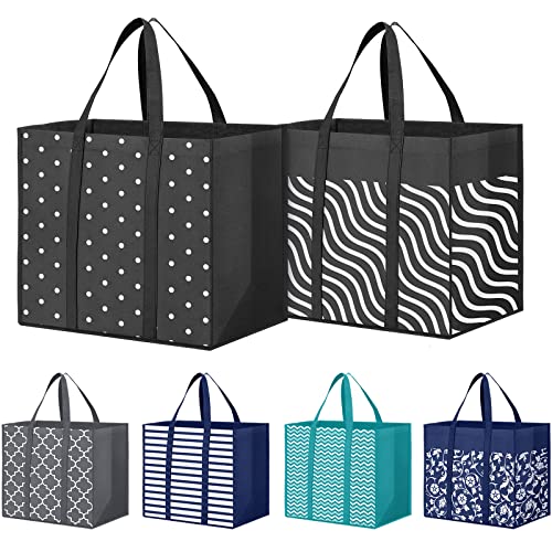 Fab totes 6 Pack Reusable Grocery Bags 35L Large Capacity Shopping Bags Heavy Duty Reusable Bags for Groceries Waterproof Tote Bags for Shopping and Picnic with Sturdy Handles