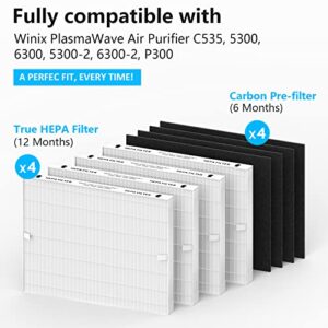 5300 Replacement Filter 115115 Filter A, Compatible with Winix PlasmWave Air Purifier 5300, C535, 5300-2, 6300-2, P300, 4 H13 True HEPA with 4 Carbon Pre-filters