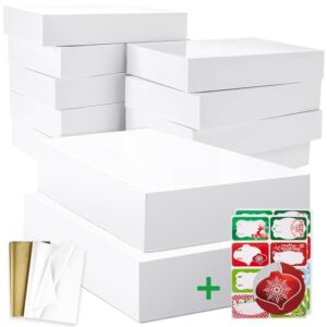 12 white extra large gift wrap boxes bulk with lids, 12 tissue paper and 80 count foil christmas tag stickers for wrapping oversized clothes (robes,sweater, coat,shirts) and xmas holiday present