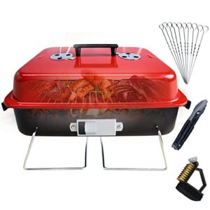 geertop portable charcoal grill with lid folding barbecue grill for outdoor camping cooking small table top bbq grill for picnic patio backyard