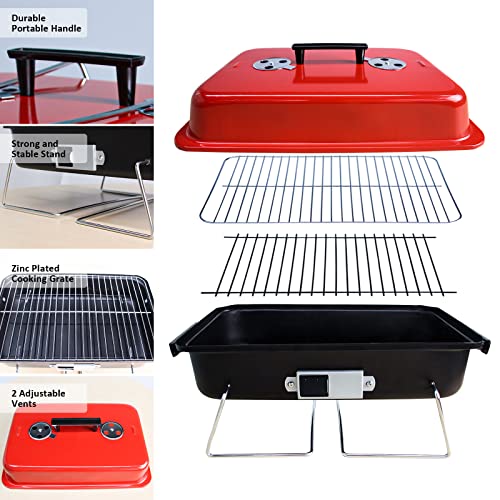 GEERTOP Portable Charcoal Grill with Lid Folding Barbecue Grill for Outdoor Camping Cooking Small Table Top BBQ Grill for Picnic Patio Backyard
