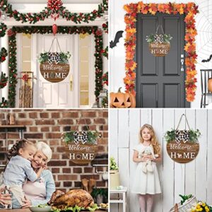 JPSOR Interchangeable Seasonal Welcome Sign, Round Wood Wreaths with 18 Seasonal Icons for Front Door, Farmhouse Home Porch All Seasons Outside Decor