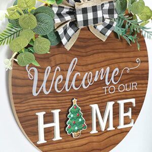 JPSOR Interchangeable Seasonal Welcome Sign, Round Wood Wreaths with 18 Seasonal Icons for Front Door, Farmhouse Home Porch All Seasons Outside Decor