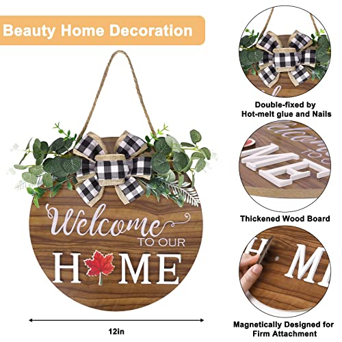 JPSOR Interchangeable Seasonal Welcome Sign, Round Wood Wreaths with 18 Seasonal Icons for Front Door, Farmhouse Home Porch All Seasons Outside Decor