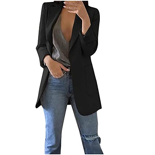 Womens Casual Office Blazer Jackets Casual Fashion Front Open Cardigan with Pockets Solid Color Lapel Dressy Work Suit Black