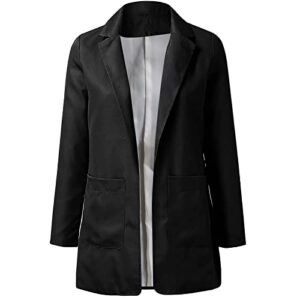 Womens Casual Office Blazer Jackets Casual Fashion Front Open Cardigan with Pockets Solid Color Lapel Dressy Work Suit Black