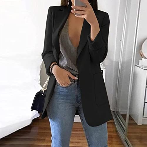 Womens Casual Office Blazer Jackets Casual Fashion Front Open Cardigan with Pockets Solid Color Lapel Dressy Work Suit Black