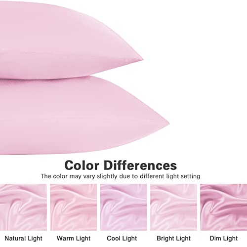 Satin Pillowcase for Hair and Skin, 2 Pack Pink Silk Pillowcase Standard Satin Pillowcase with Envelope Closure(Pink, 20x26 inches)