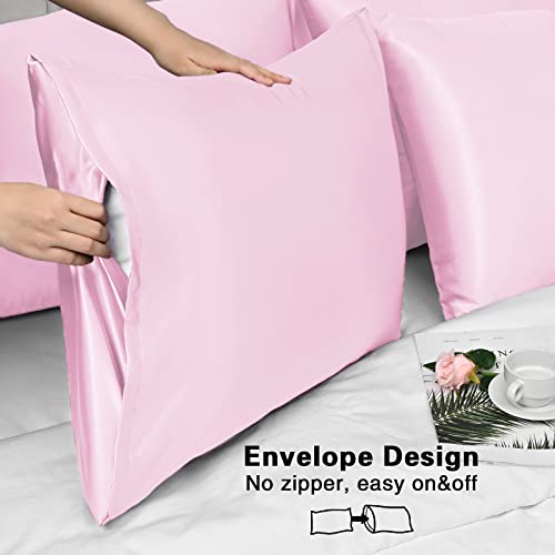 Satin Pillowcase for Hair and Skin, 2 Pack Pink Silk Pillowcase Standard Satin Pillowcase with Envelope Closure(Pink, 20x26 inches)