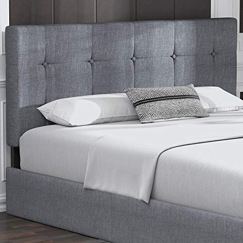 Allewie Upholstered Full Size Platform Bed Frame with 4 Storage Drawers and Headboard, Square Stitched Button Tufted, Mattress Foundation with Wooden Slats Support, No Box Spring Needed, Light Grey