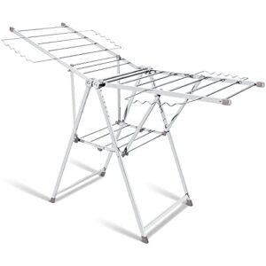 duwee clothes drying rack clothes airer,foldable clothes horse stainless steel clothes drying rack with height-adjustable wings,free-standing laundry drying rack for indoor/outdoor