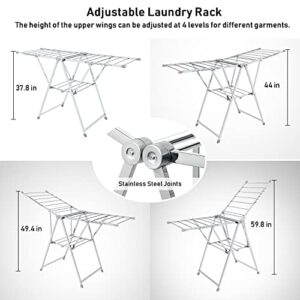 Duwee Clothes Drying Rack Clothes Airer,Foldable Clothes Horse Stainless Steel Clothes Drying Rack with Height-Adjustable Wings,Free-Standing Laundry Drying Rack for Indoor/Outdoor