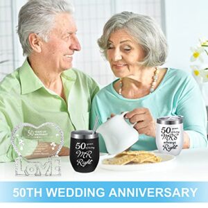 5 Pcs 50th Anniversary Wedding Gifts Set 50 Years Mr Right Mrs Always Right Insulated Wine Tumbler Heart Marriage Keepsake 50 Years Down Forever to Go Puzzle Keychain with Gift Box for Parents Couples