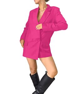 extro&vert women blazer oversized long sleeve lapel button boyfriend casual office suit jacket hot pink