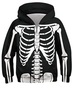 halloween skeleton hooded sweatshirts for teen boys size 11 3d printed long sleeve zip up hoodies winter jacket hoody coat 10-12 years