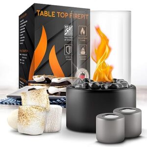 flammtal tabletop fire pit [4h burning time] - indoor & outdoor - ethanol table top fire pit bowl with black & white stones - portable fire pit with 2 combustion chambers - fire bowl