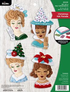 bucilla felt applique 4 piece ornament making kit, christmas hat parade, perfect for diy arts and crafts, 89509e