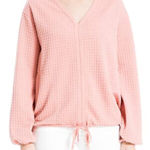 Max Studio Women's Waffle Knit V Neck Long Sleeve Pullover, Blush-16-1522, Extra Large