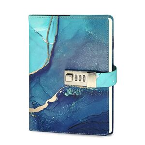 diary with lock for girls and women 240 pages adorezyp notebook for girls ages 8-12 - kids journals for writing, self-expression & creativity– journal with lock includes leather journal notebook, combination lock (blue)