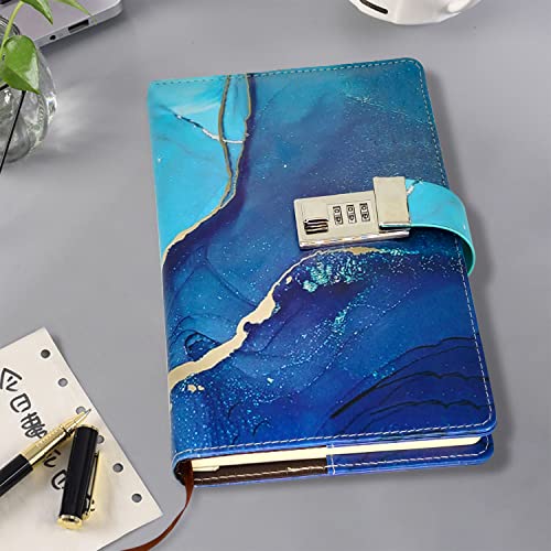 Diary with Lock for Girls and Women 240 Pages Adorezyp Notebook for Girls ages 8-12 - Kids Journals for Writing, Self-Expression & Creativity– Journal with Lock Includes Leather Journal Notebook, Combination Lock (Blue)