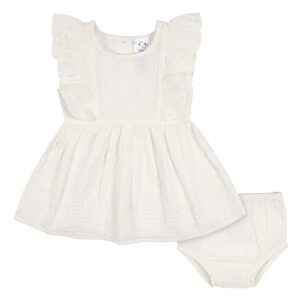 gerber baby girl's 2 piece dress and diaper cover set, ivory, 3-6 months