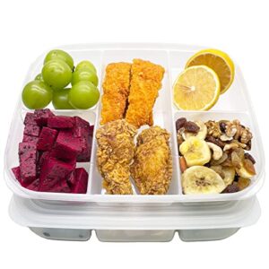 tetebak bento box - 5-compartment reusable bento lunch box for school, work, and travel, food prep containers, snack containers for kids, portion control bento lunch box for adult, set of 2, clear