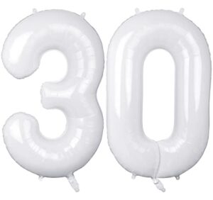 40 inch white 30 number balloons, jumbo foil balloons for 30th birthday party decorations supplies / 30th anniversary event